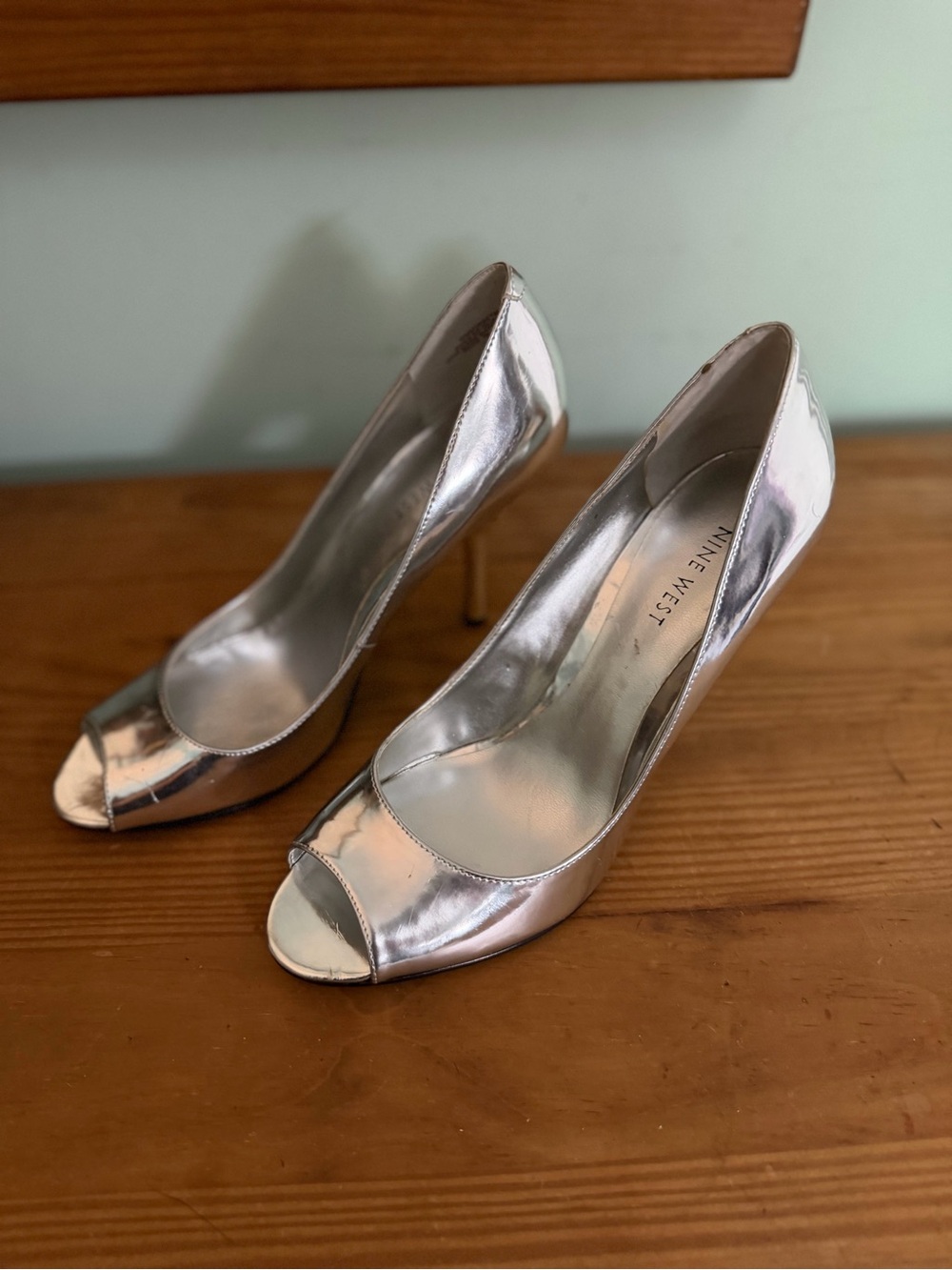 Nine West Silver Metallic Open-Toe Stiletto Pumps